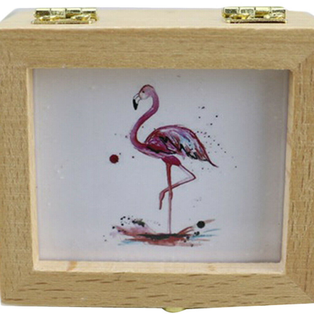 Wood Hand Crank Musical Box Flamingo Decor for Birthday Gift Exquisite