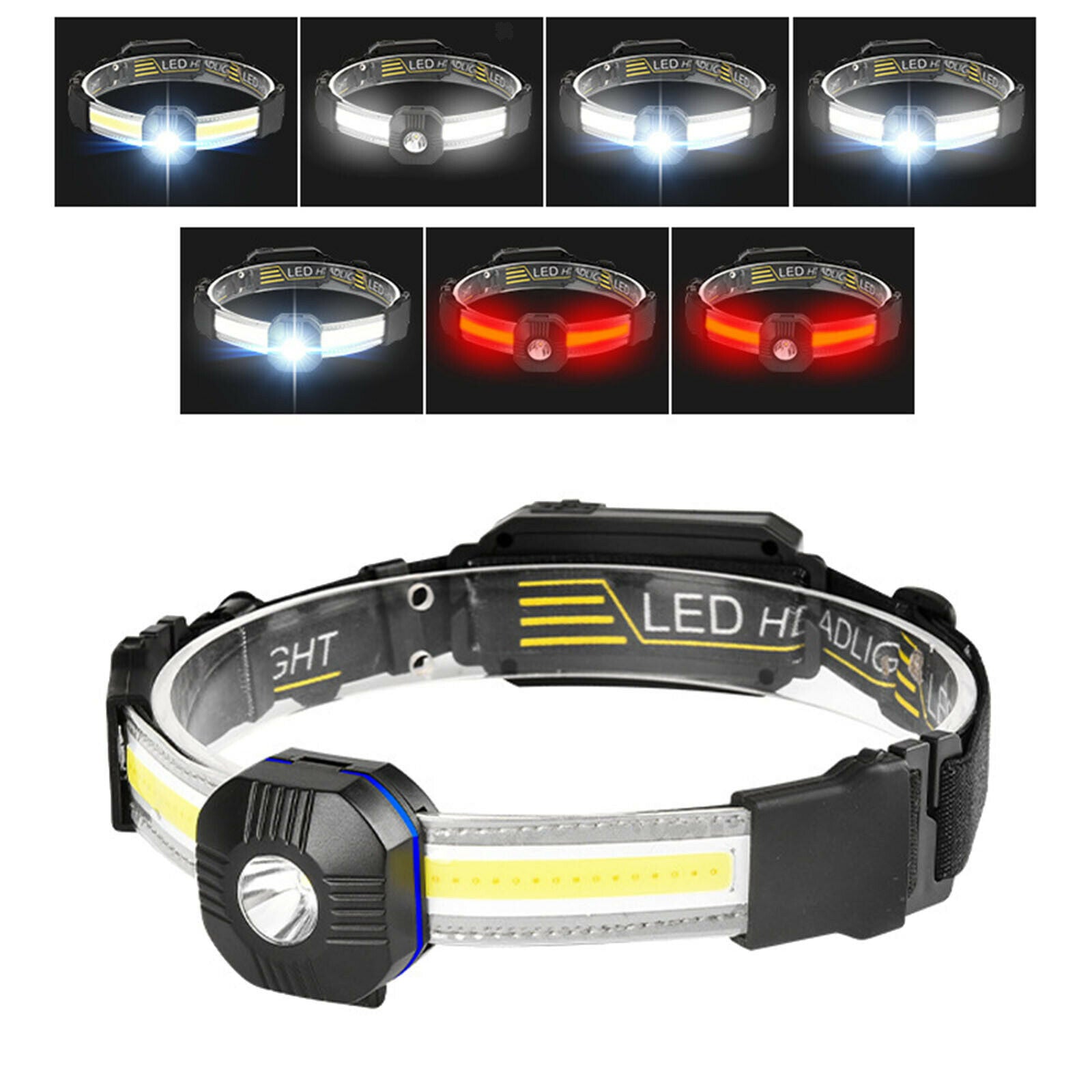 LED 7 Mode Head Light Headlamp Rechargeable COB Headlight Fishing Flashlight