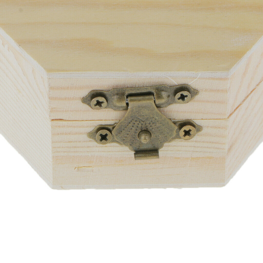 Unpainted Plain Hexagonal Rectangular Wooden Jewelry Gift Box Trinket Chest