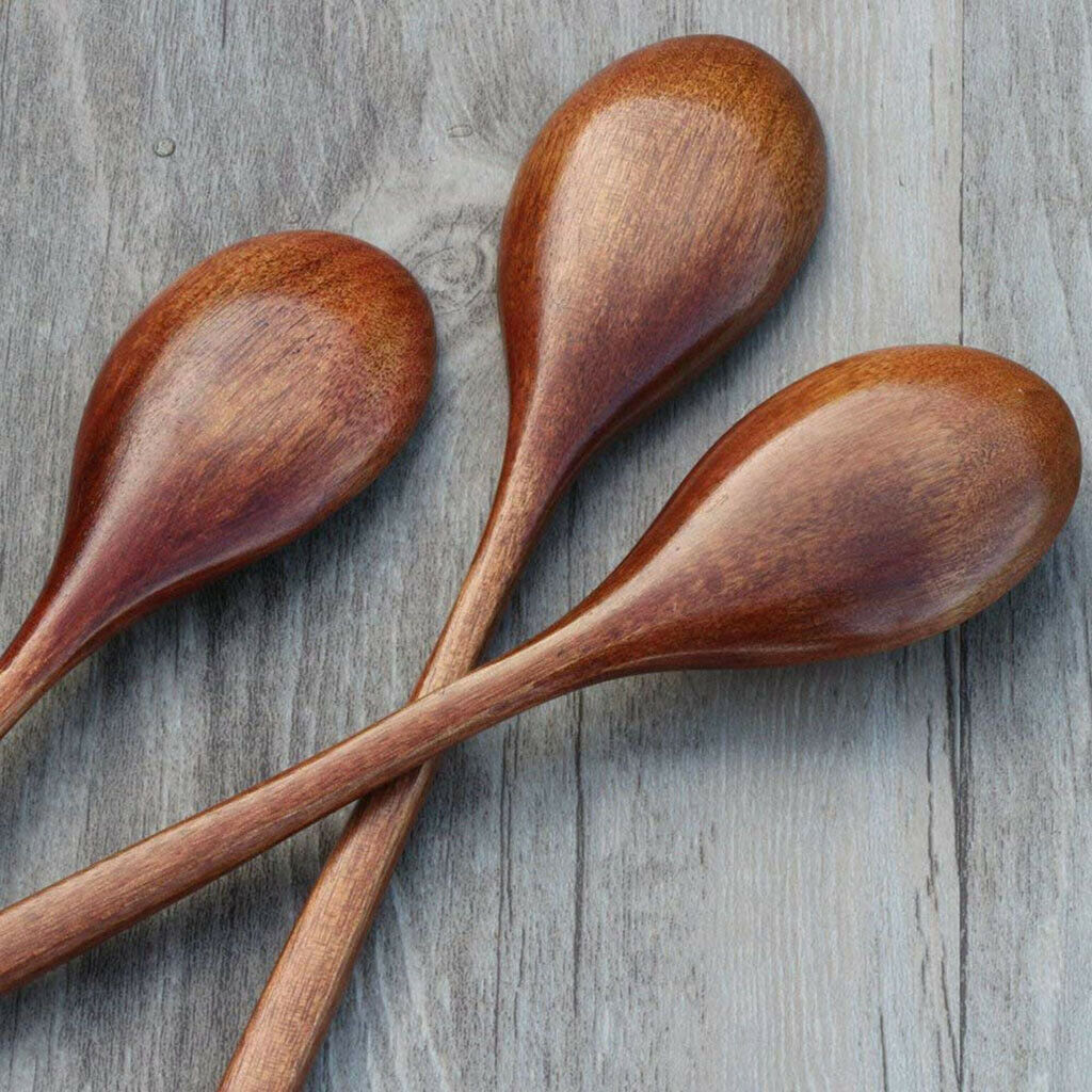 6PCS Small Wooden Spoons Soup Spoons Serving Spoons Wooden Teaspoon for Coffee
