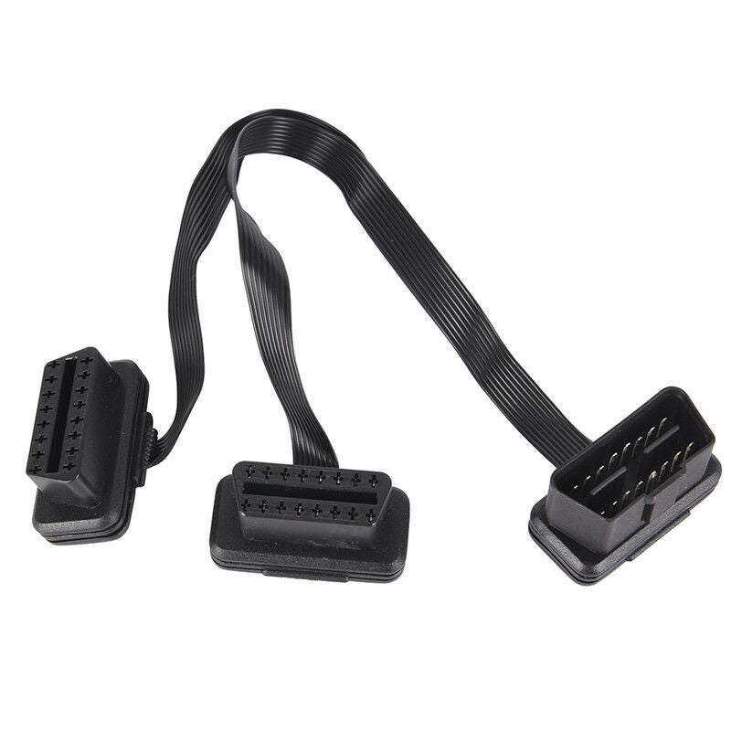 16Pin ELM327 OBDII Male To Dual Female Y Splitter Elbow Extension Cable Lead BDA