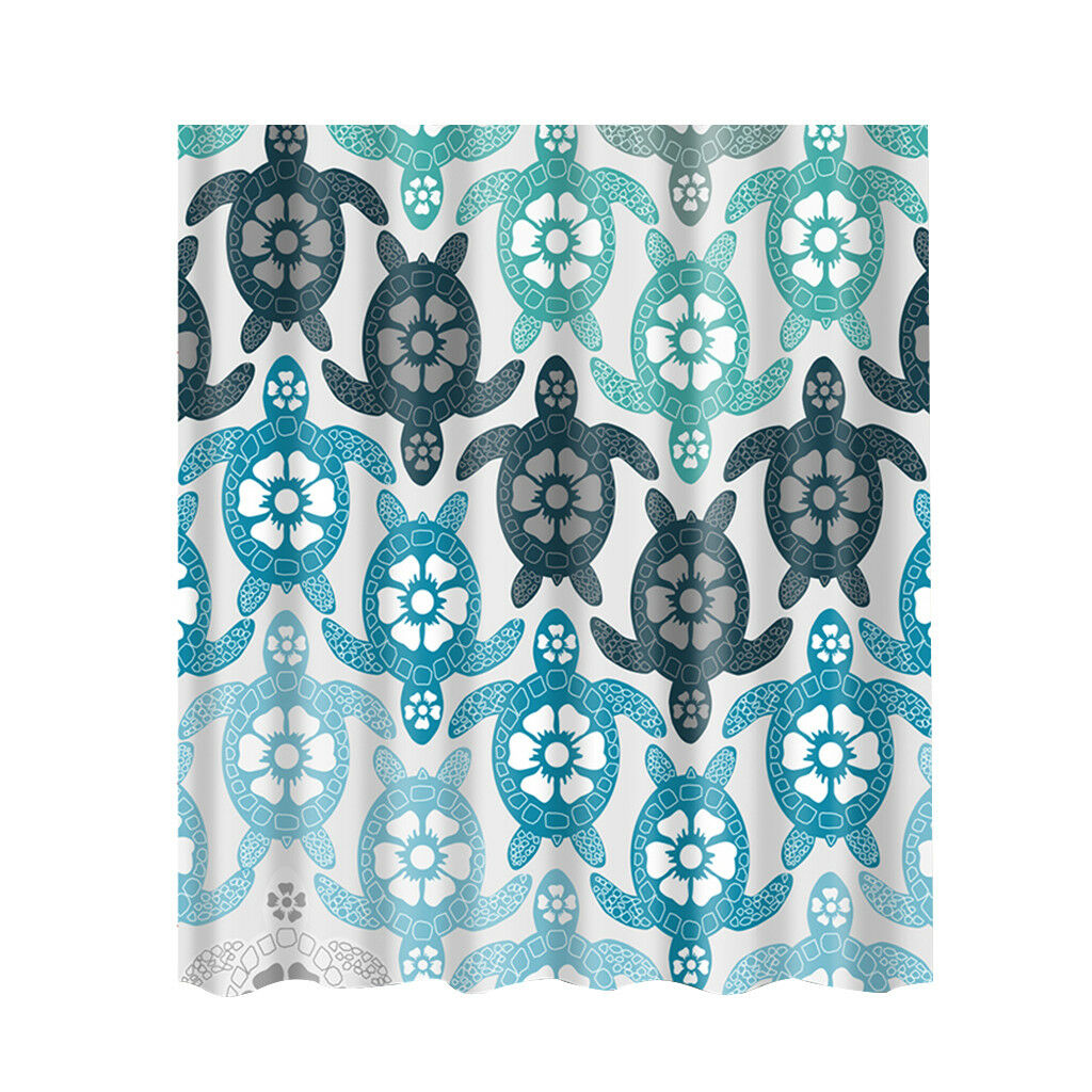 Extra Long Fabric Bath Shower Curtain with 12 Hooks Bathroom Use Turtles