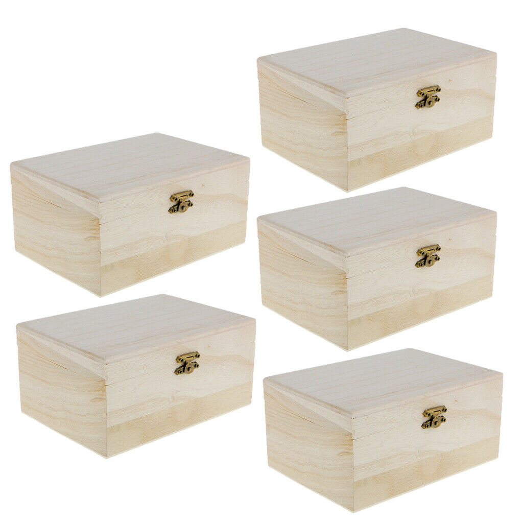 5 Pack Wooden Box Organizer Jewelry Storage Case Unpainted Natural Wood Portable
