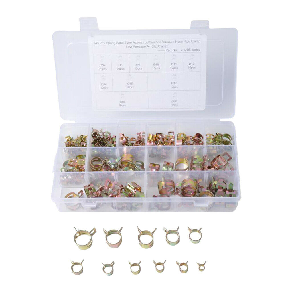 145Pcs Spring Band Type Silicone Vacuum Hose Clamps, Air Hose Tube Fuel Pipe