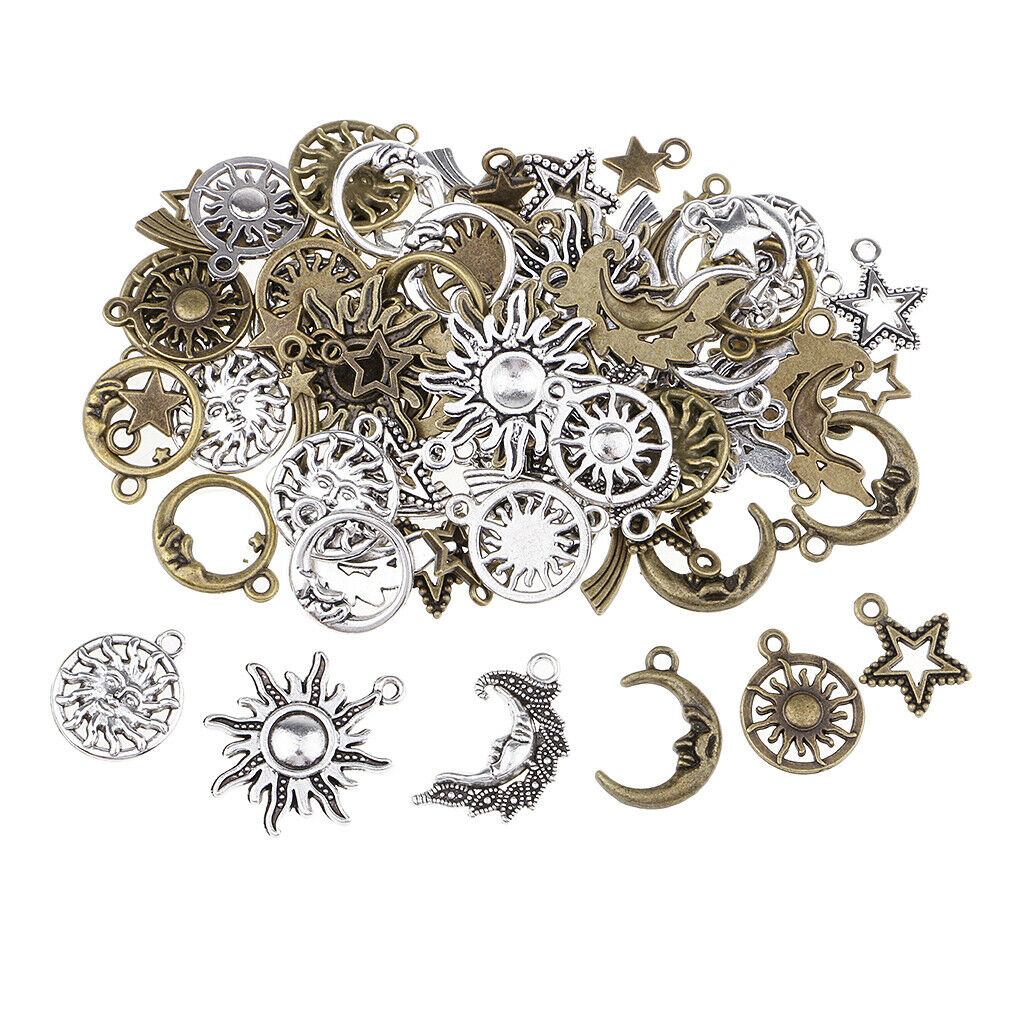 80 Pcs Hollow Out Star Moon Sun Shaped Pendants Charms DIY Jewelry Findings