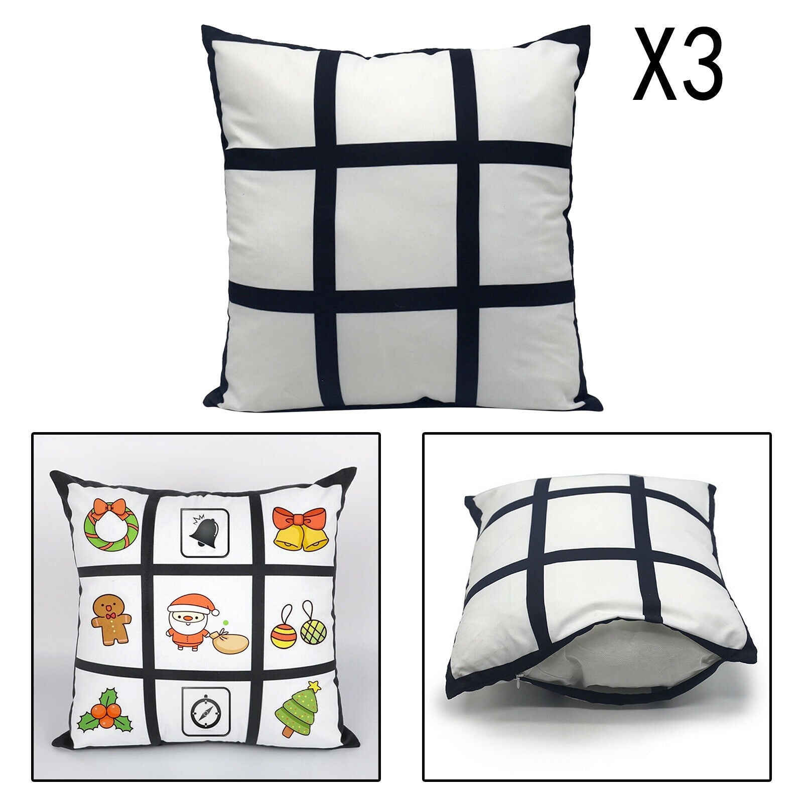 3 Pack Heat Transfer Sublimation Blanks Panel Pillow Case Car Cushion Covers