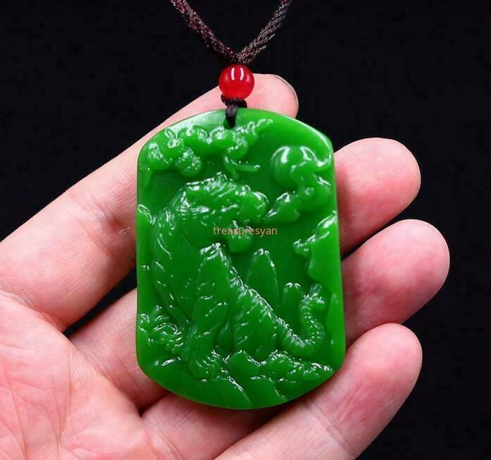 Green Jade Tiger Pendant Jewelry Necklace Gifts Jadeite Amulet Charm Natural A+