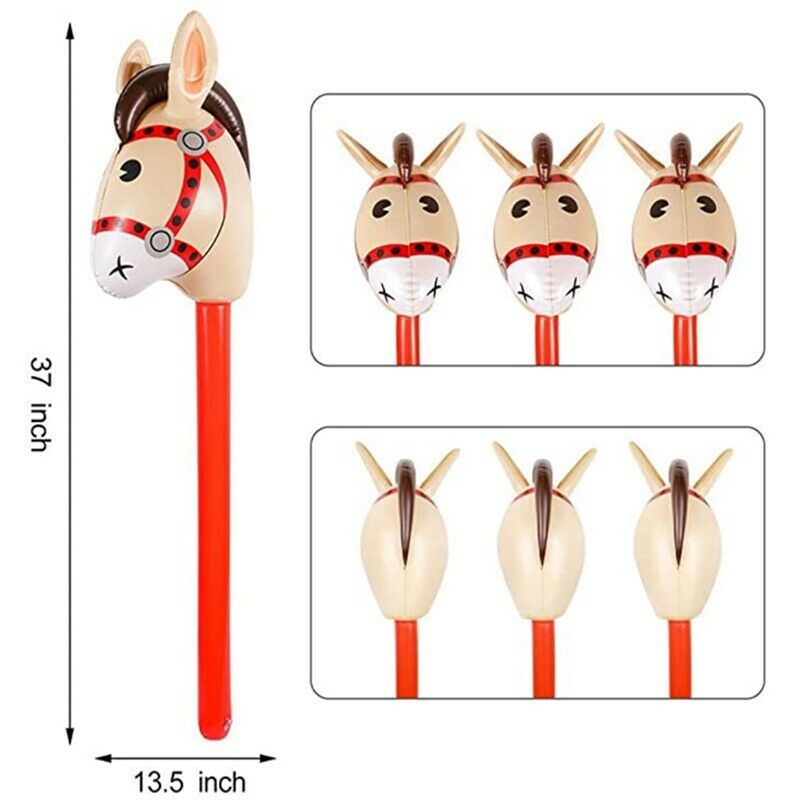 3 PCS Inflatable Horse Heads Cowgirl Stick PVC Balloon Outdoor Educational TF1J3
