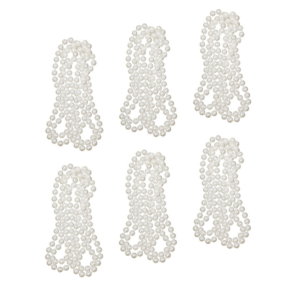 6x Long White Pearls Necklace Flapper Girl Ball Fancy Dress Costume Decor