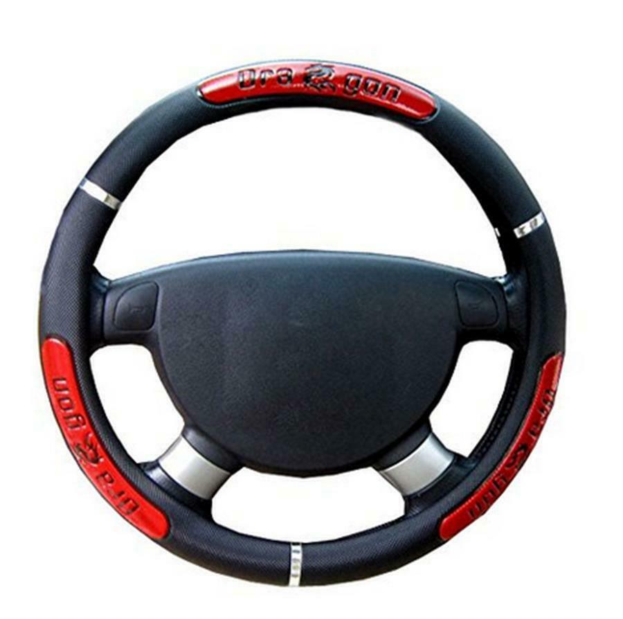 38cm PU Leather Car Truck SUV Steering Wheel Cover Red & Black Universal 1 PC