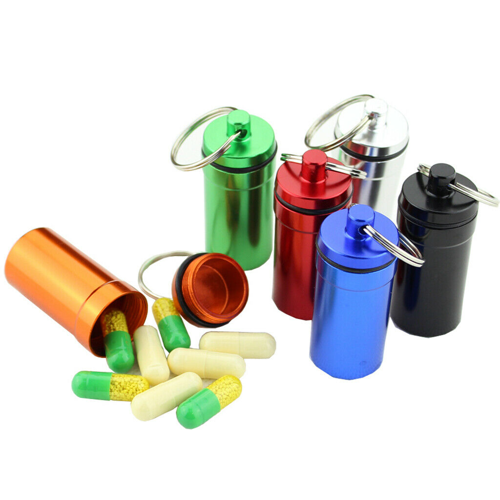 2 Pieces Airtight Pill Box Case Holder Containers Capsule Bottles Keychain