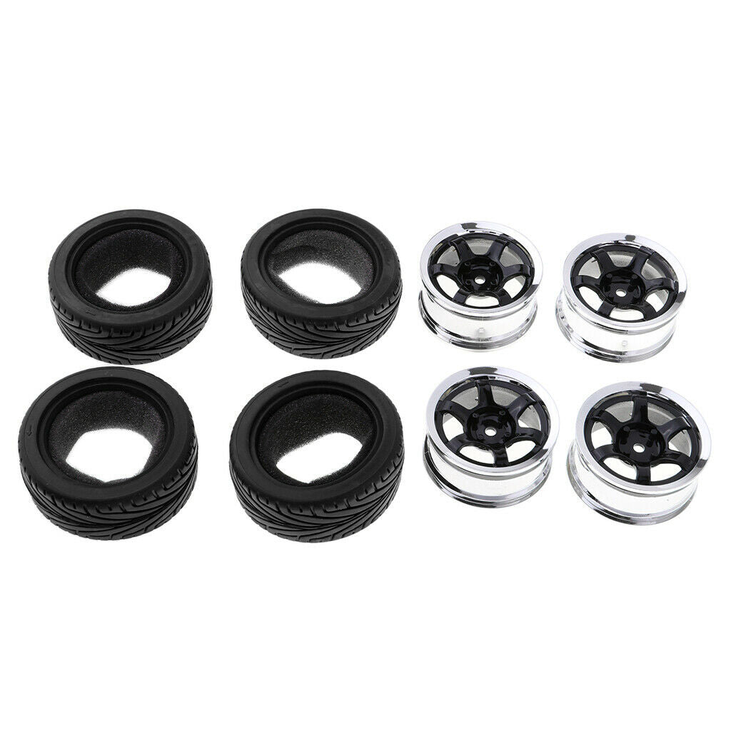 4 Pieces RC Flat Racing Tire Tire Rim for HSP HPI 1:10 on Road Cars 6017