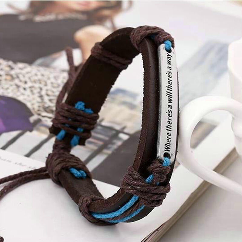 DIY Men Cuff Surfer Tribal Hemp braided Wrap Wrist Faux Leather Bracele.l8