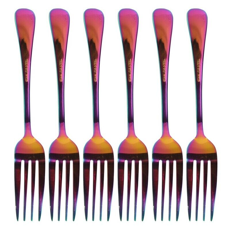 Stainless Steel Table Forks Set, 6Pcs Rainbow Color Stainless Steel Tableware K4