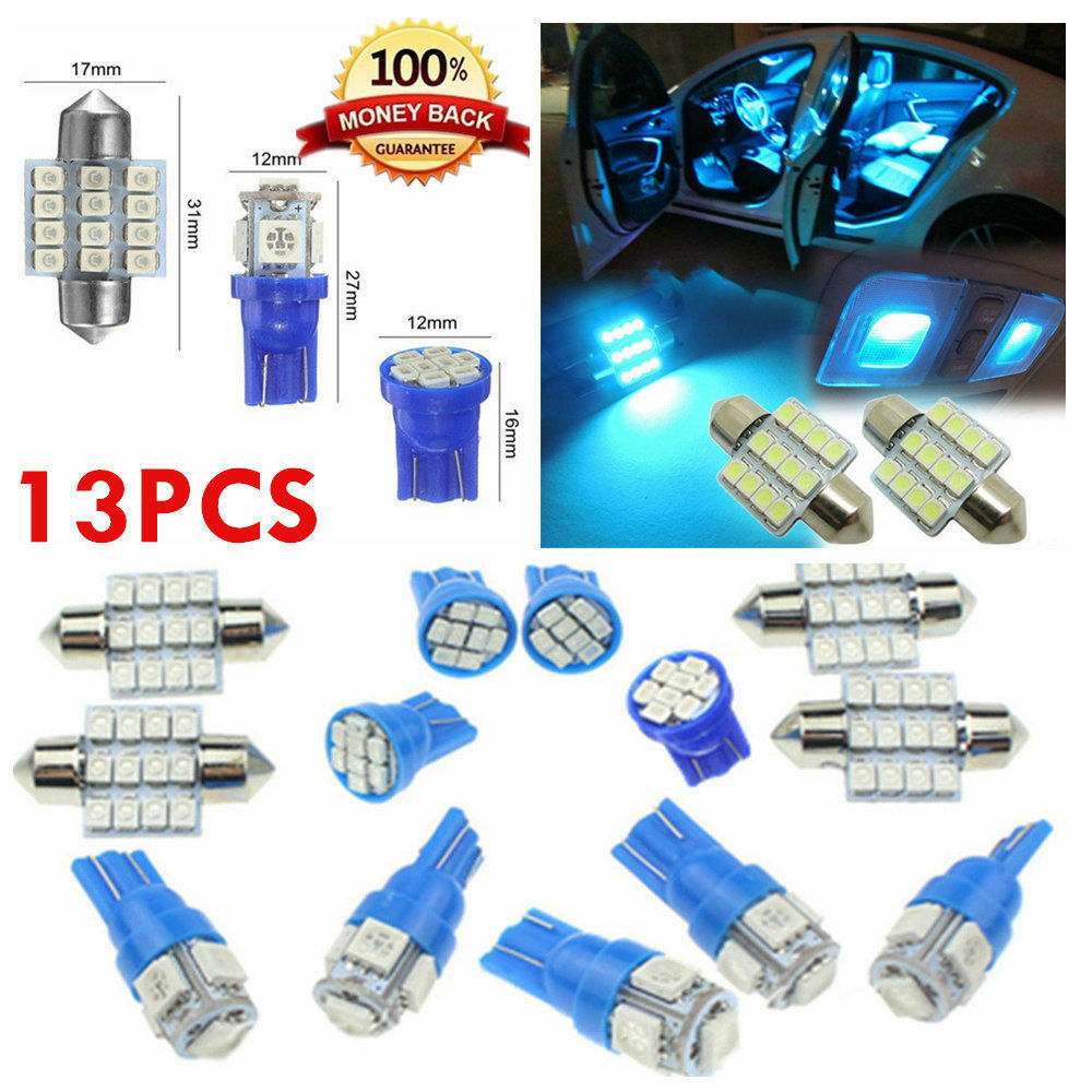 13pcs/set Blue LED Bulbs Car Interior T10&31mm Map Dome License Plate Light Kit