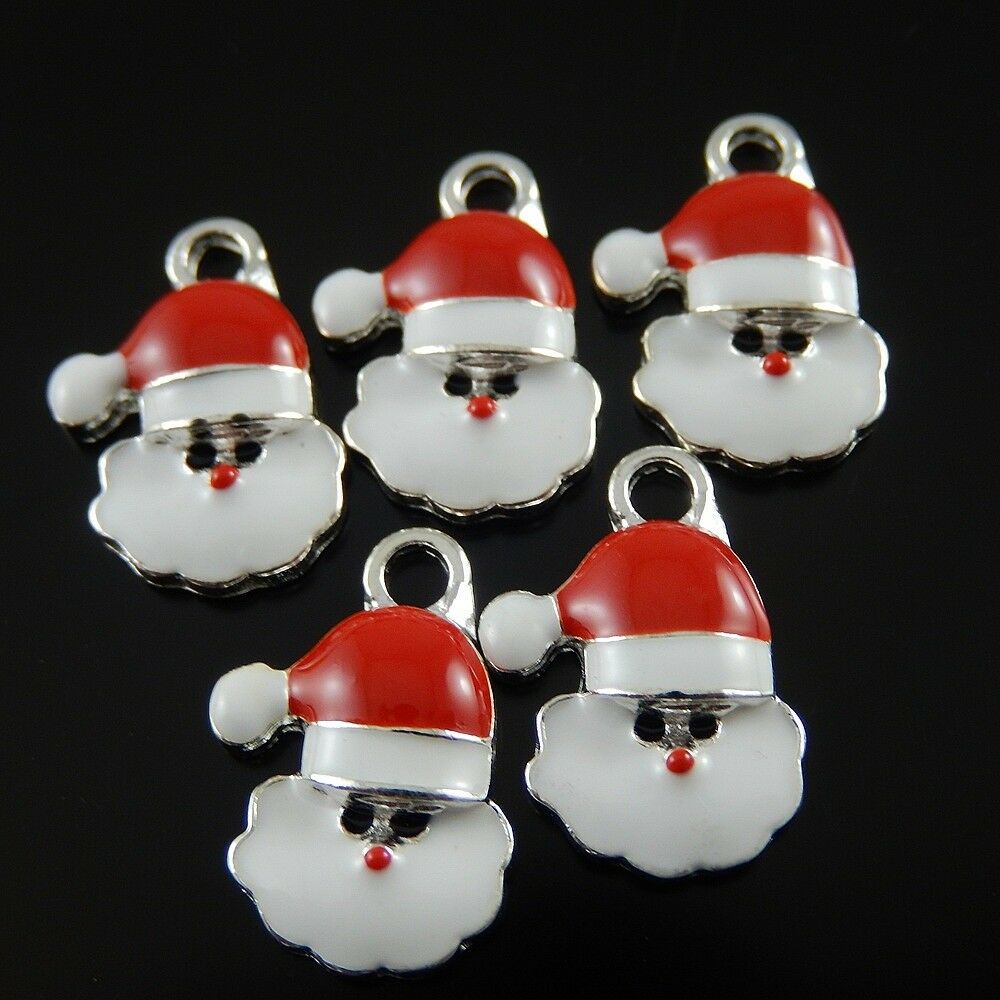 10pcs Alloy Enamel Single Side Santa Claus Charms For Necklace Pendant DIY Gifts
