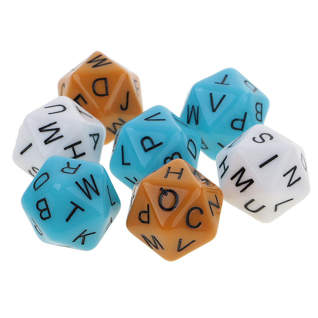 7 Pieces Polyhedral Dice D20 English Alphabet Dices for Roleplaying Game