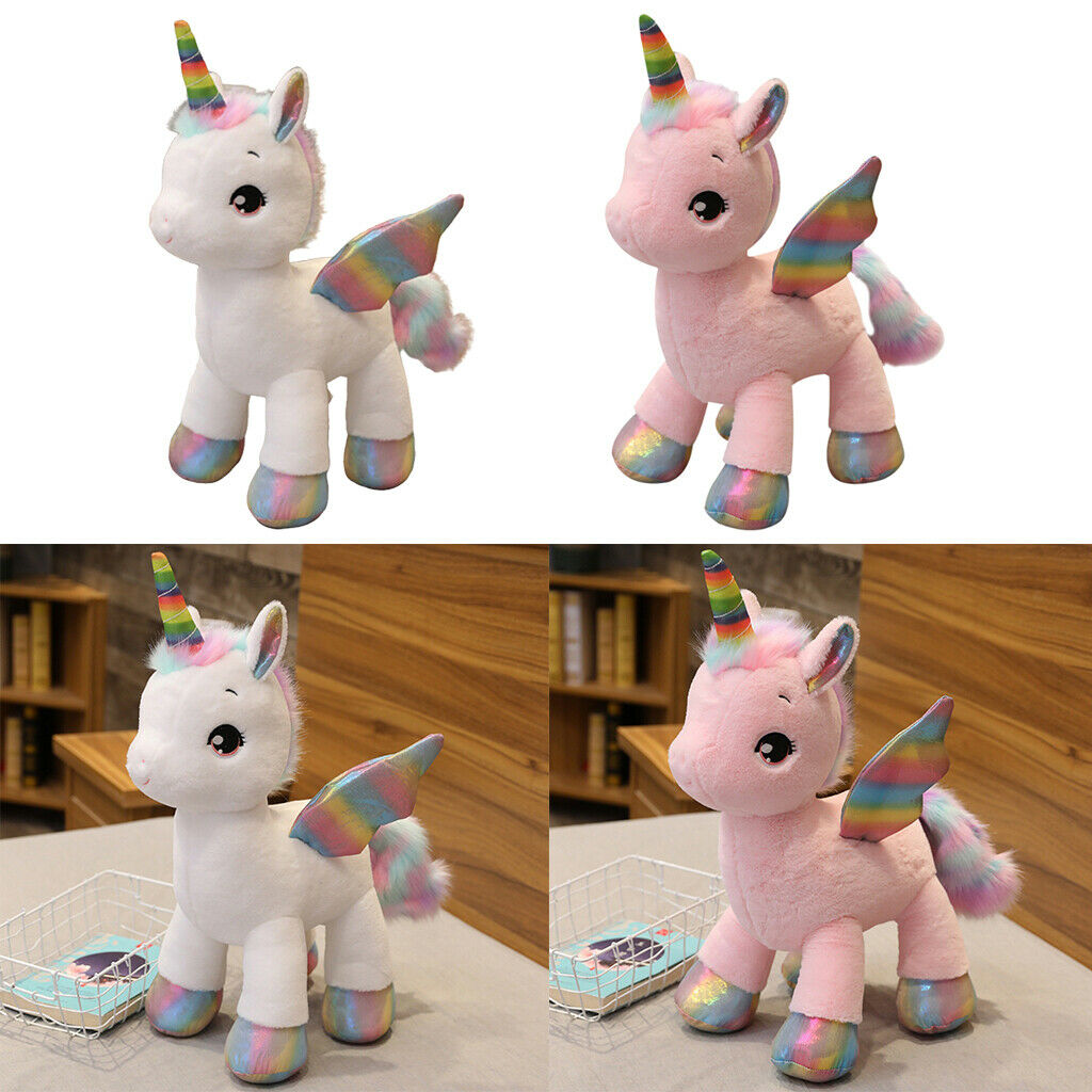 Rainbow Hair Tail Wings Soft Unicorn Plush For Baby Girls Gifts Pink