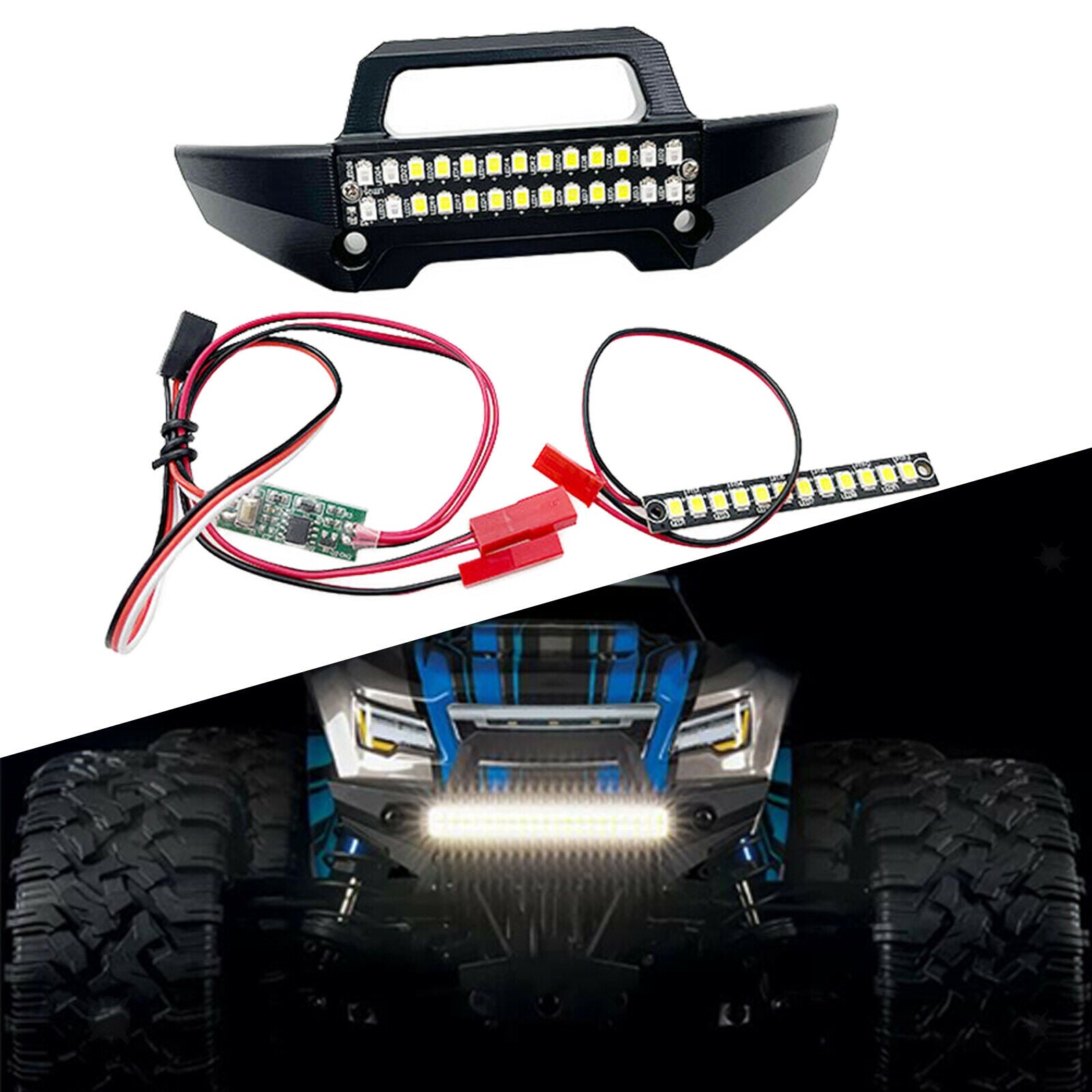 Rear Bumper w/ Light & Front Light Bar for MAXX 1/10 Scale RC Car Parts Acc