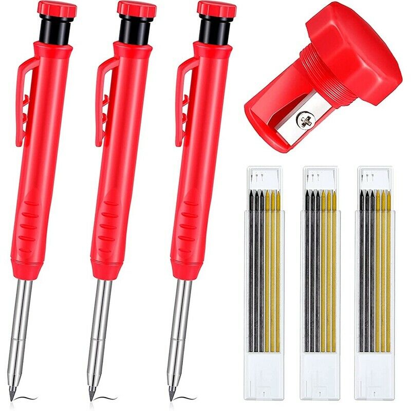 3 Pieces Solid Carpenter Pencil with ener and 18 Refill Leads, Carpenter PenciV1