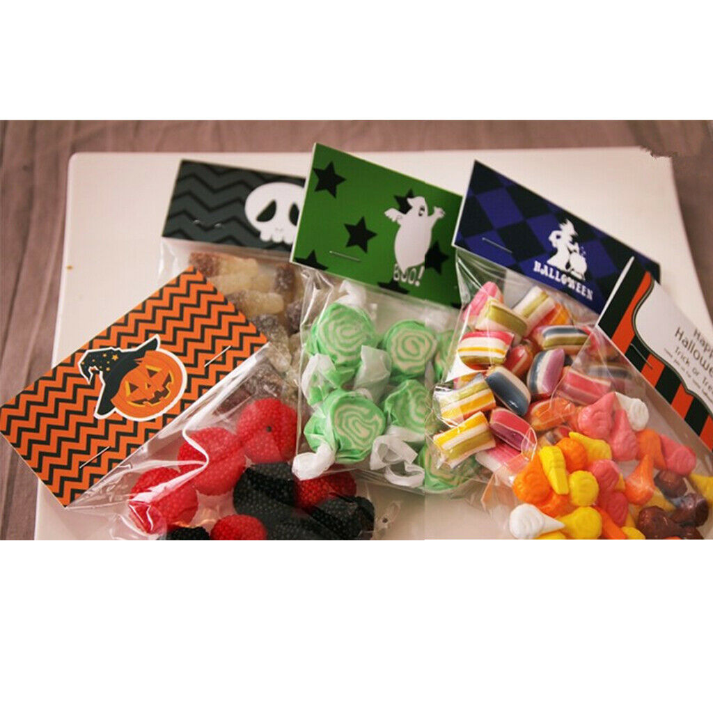 100 Pieces Lollipop Candy Self-Adhesive Bag With Theme Cards Halloween Party