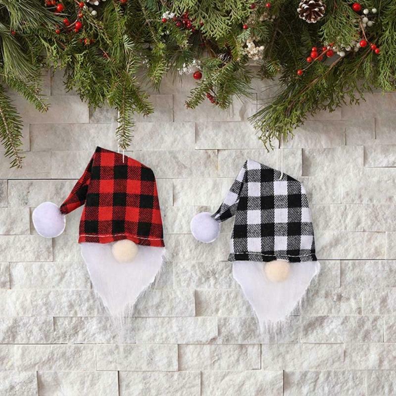 4 Pcs Plaid Hat Gnome Head Christmas Wine Bottle Cover Xmas Decor Wine Bottle