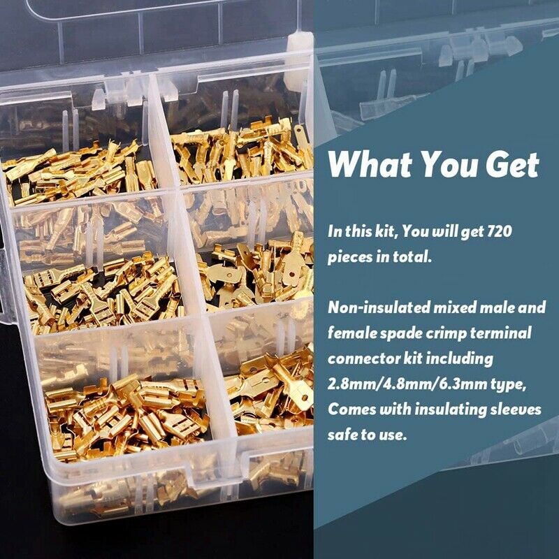 720 Pieces of 2.8 / 4.8 / 6.3mm Male and Female  Crimping Terminal Blocks withR2