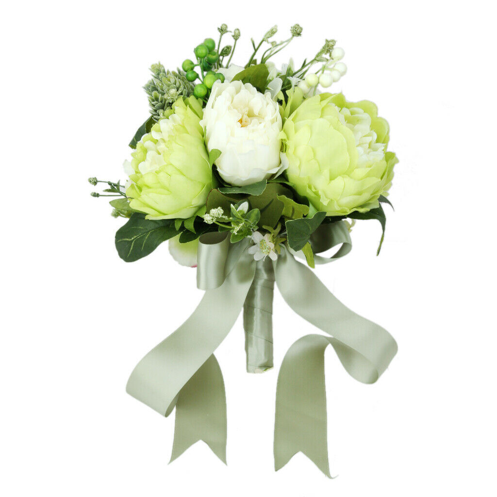Bridal Peony Flower Bouquet Wedding Flower w/ Ribbons Wedding Decoration
