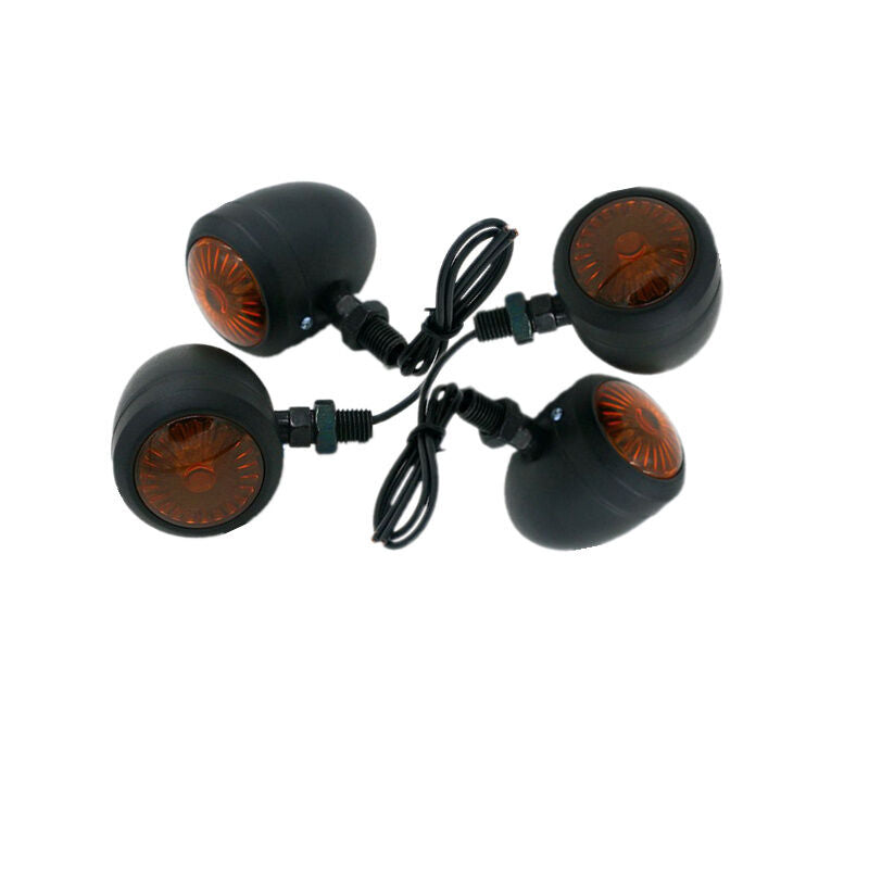 4X Metal Amber Motorcycle Turn Signal Indicator Light Lamp Bulb Black