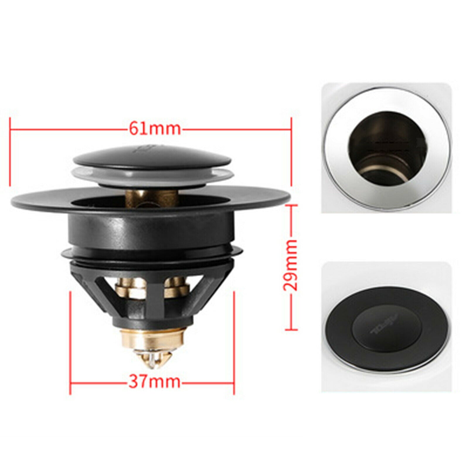 2-in-1 Wash Filter Sink Bathtub Plug with Basket Bathroom 37 to 40mm Black