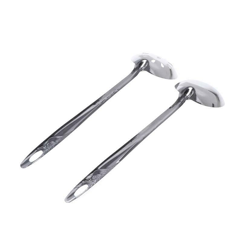 2Pcs Stainless Steel Large Soup Spoon Ladle Skimmer Colander Filter Kitchen Tool
