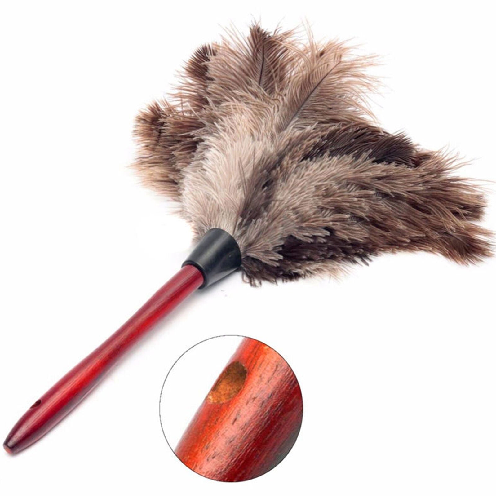 Anti-static Ostrich Feather Fur Brush Duster Dust Cleaning Tool Wooden Handle