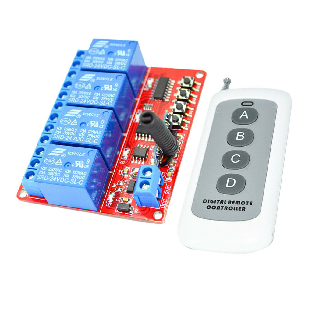 24V 4CH Relay Wireless Remote Control Lamp LED Switch Transceiver 1000m