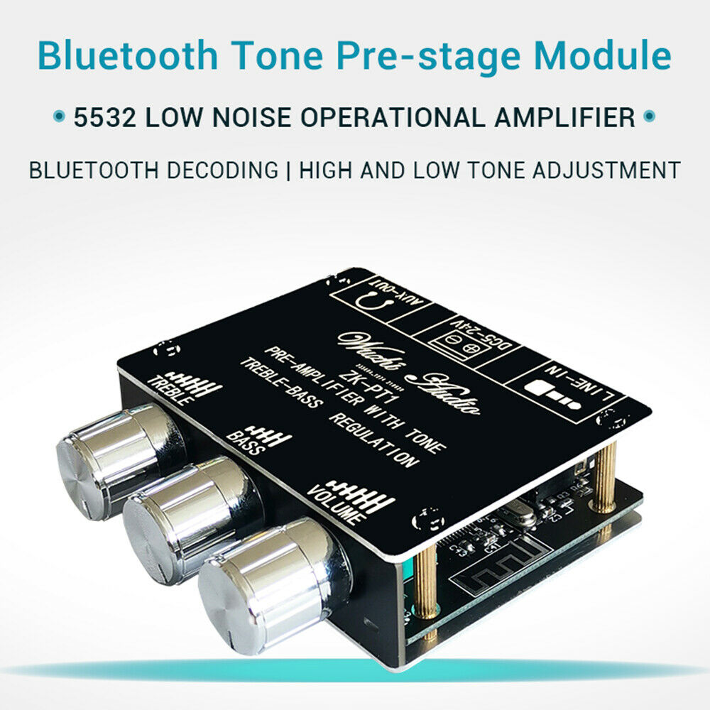 Bluetooth 5.0 Tone Pre-stage Treble Bass Amplifier 2Channel Stereo Audio Decoder