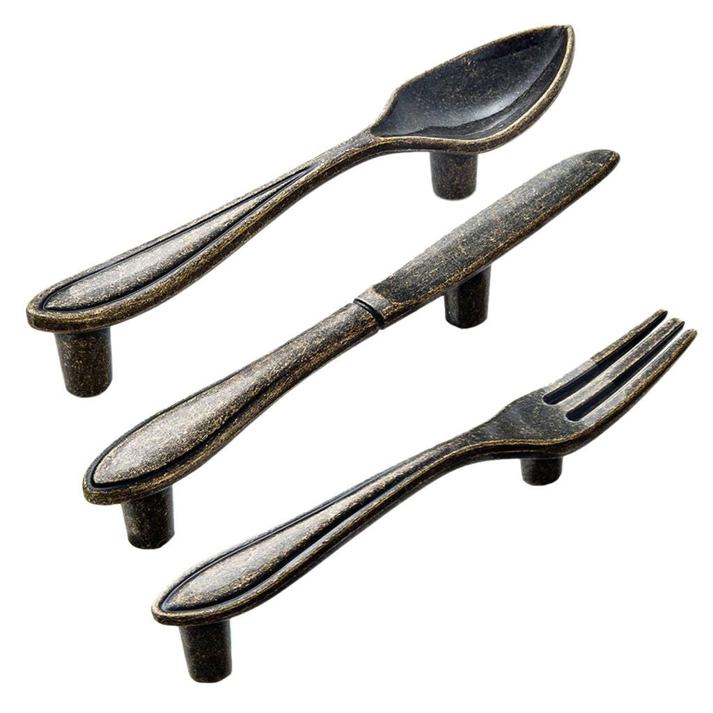3Pcs Bronze Kitchen Cupboard Drawer shed,Gate Door Pull Handle Cutlery Shape
