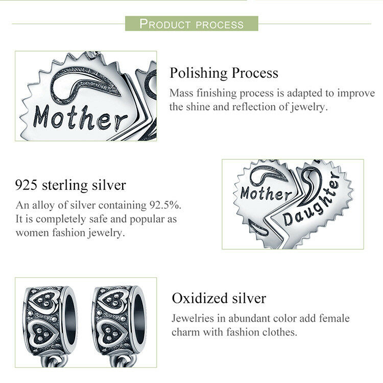 Real 925 Sterling Mother and Daughter Love Forever Hanging Beads Charm fit Chain