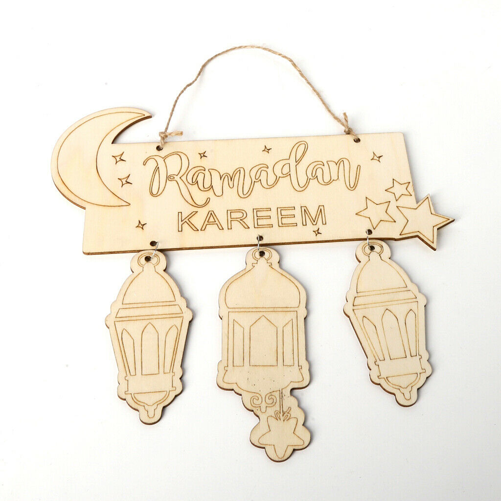Natural Wood Plaque Hanging Eid Mubarak Islamic Eid Party Decor