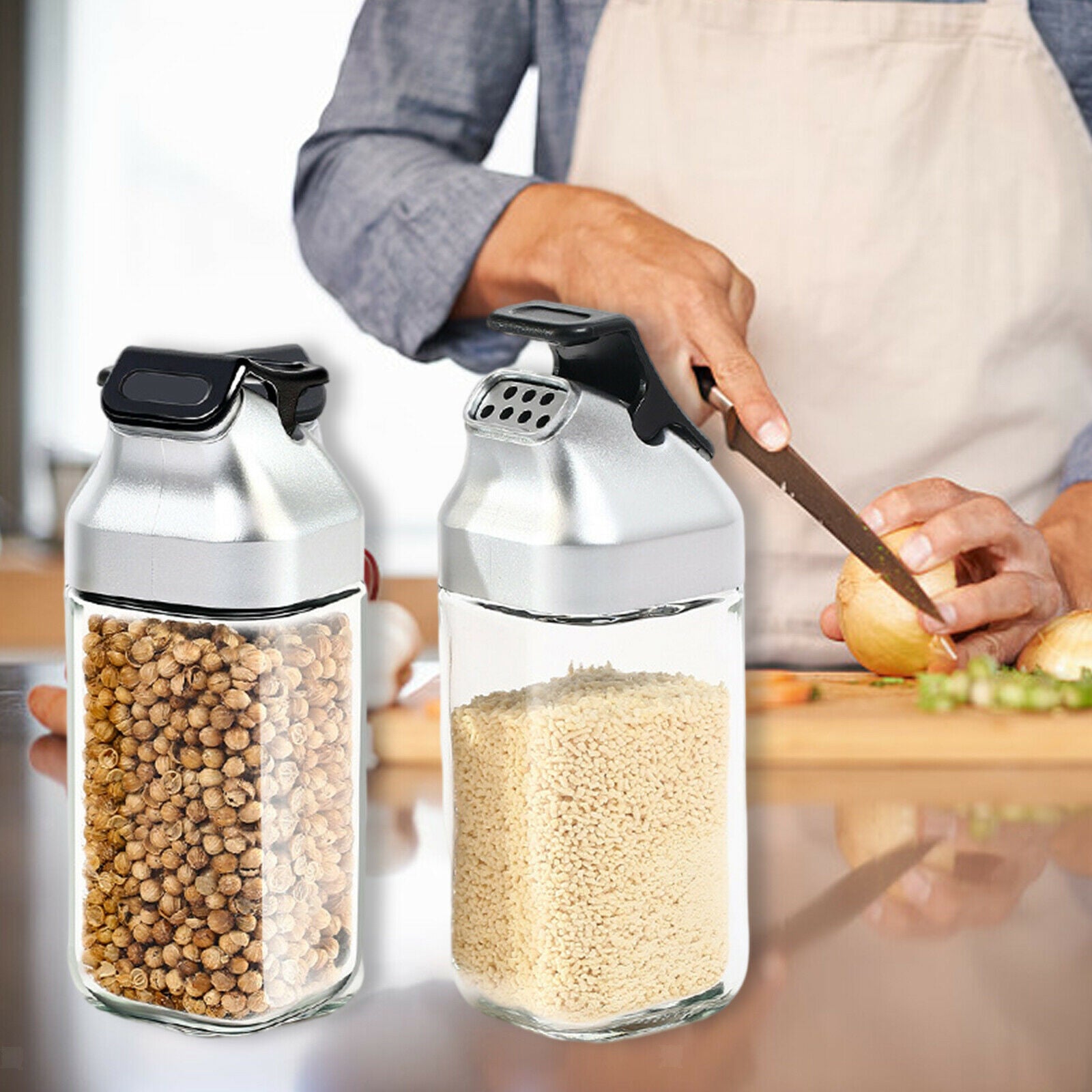 2/Set Glass Pepper and Salt Shaker Sea Salts Spice Dispenser for Cooking BBQ