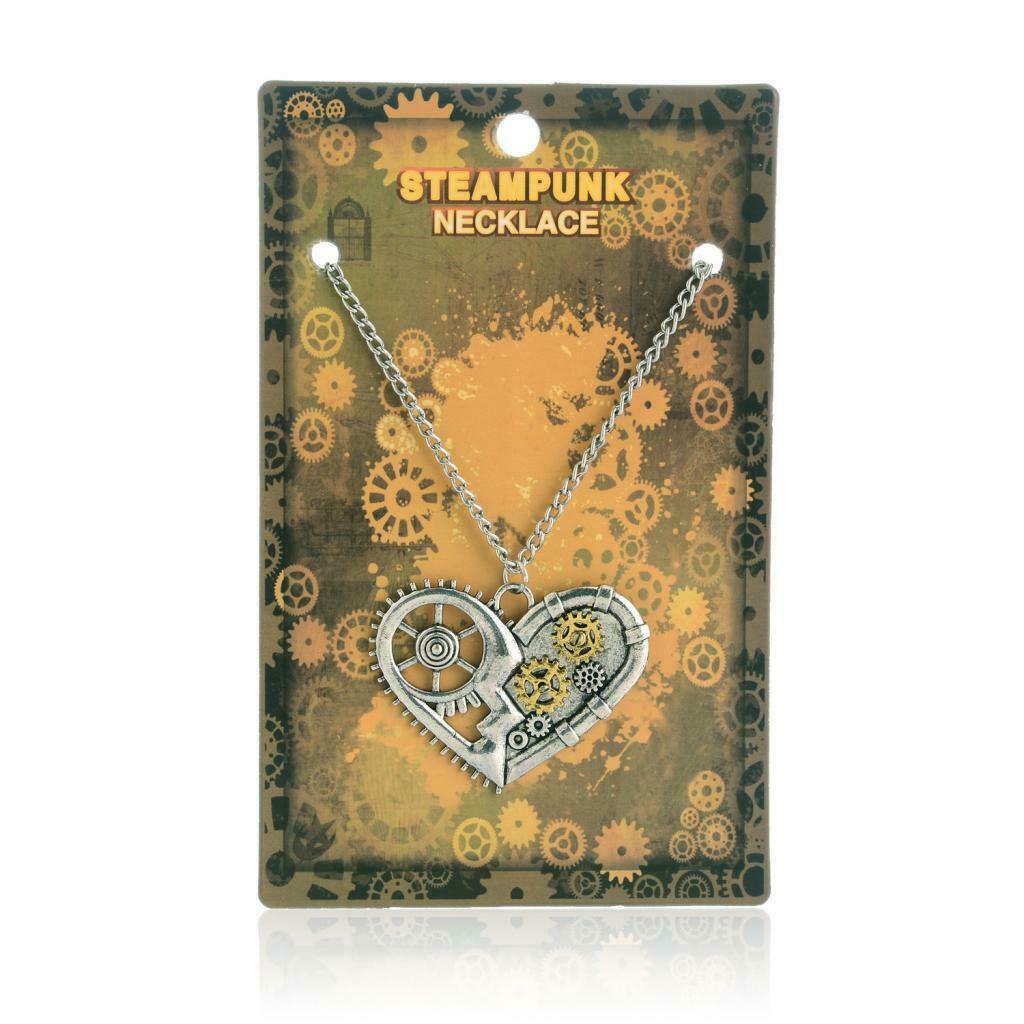Broken Heart Pendants Chain Necklace Retro Gear Steampunk Woman