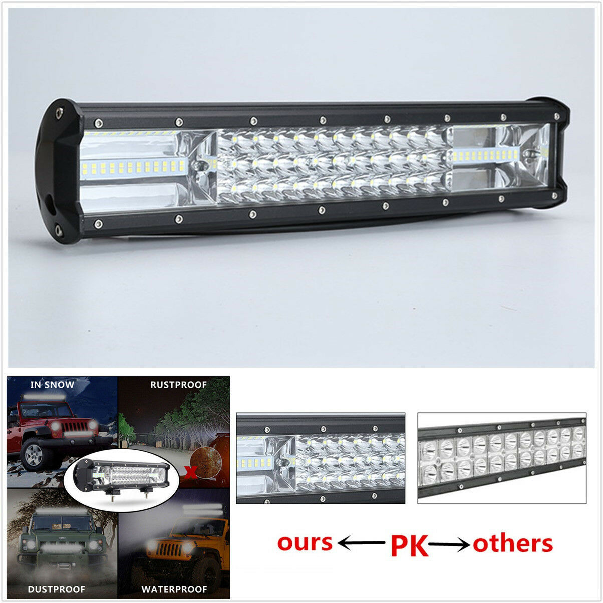 Tri-row 7D LED 16" Inch 432W Work Light Bar Spot Flood Combo Offroad SUV Truck