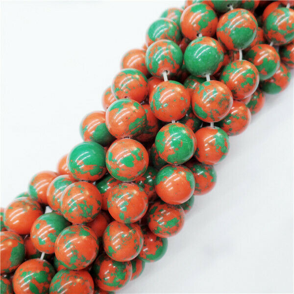 1 Strand 10mm Green&Orange Rainbow Calsilica Round Ball Loose Beads 15.5" HH9066