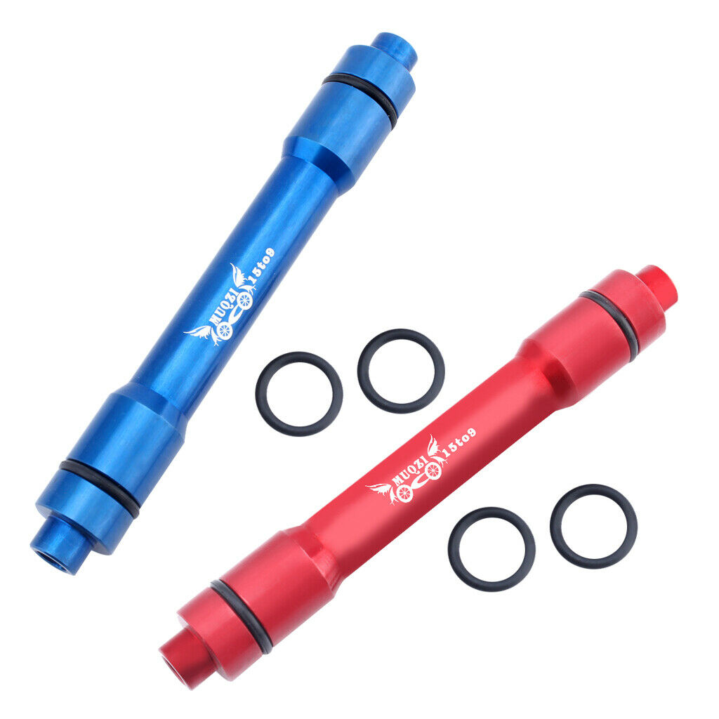2x Thru-axle 15MM Adapter to 9MM Quick Release  QR Red Blue