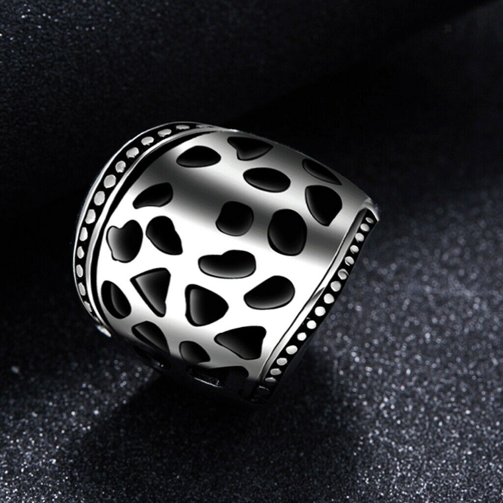 Fashion Hollow Out Retro Punk Finger Wide Ring 316L Steel Color Jewelry US 6