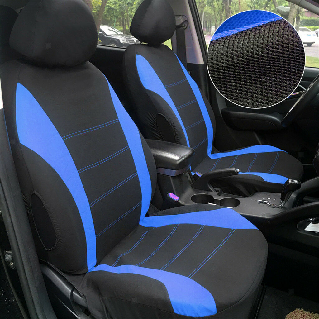 9pcs Blue Car Breathable Seat Cover Front and Rear Full Set Antiscratch