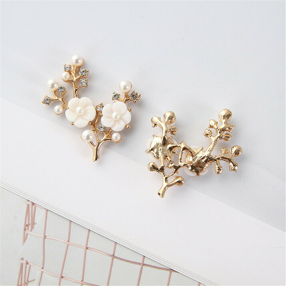 2pcs Golden Crystal Flower Branch with Faux Pearls Embellishments Decors 44x40mm