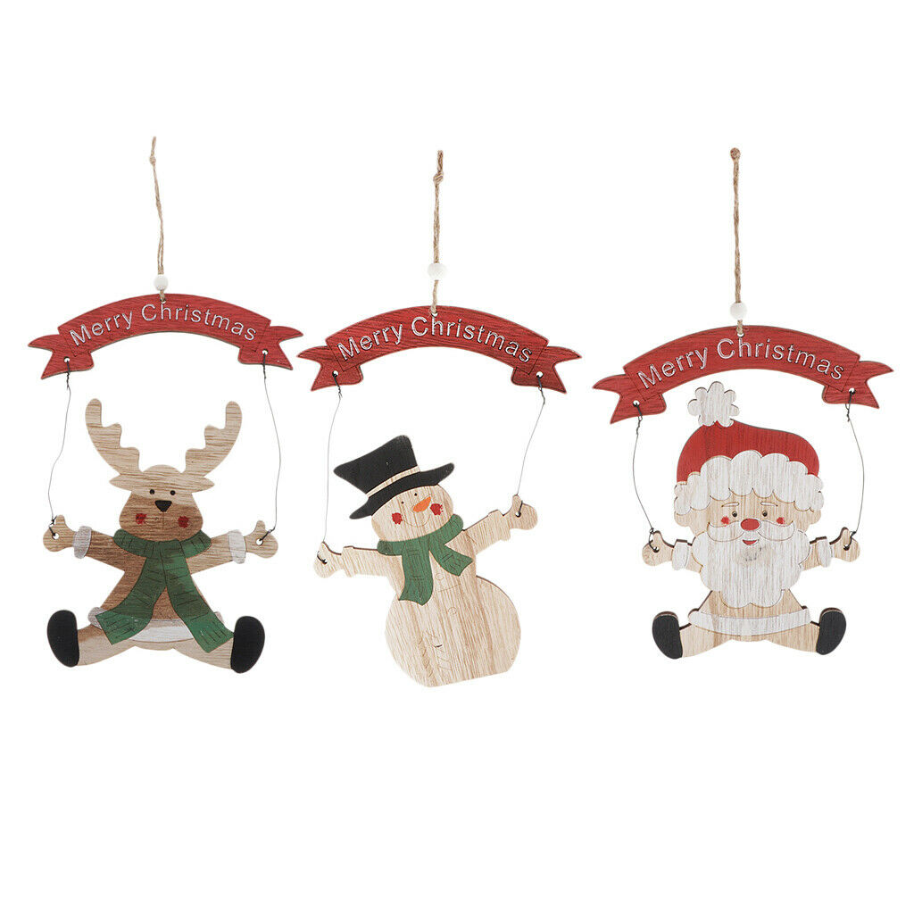 Christmas Snowman Wooden Pendants Xmas Ornaments Room Party Hanging Decor