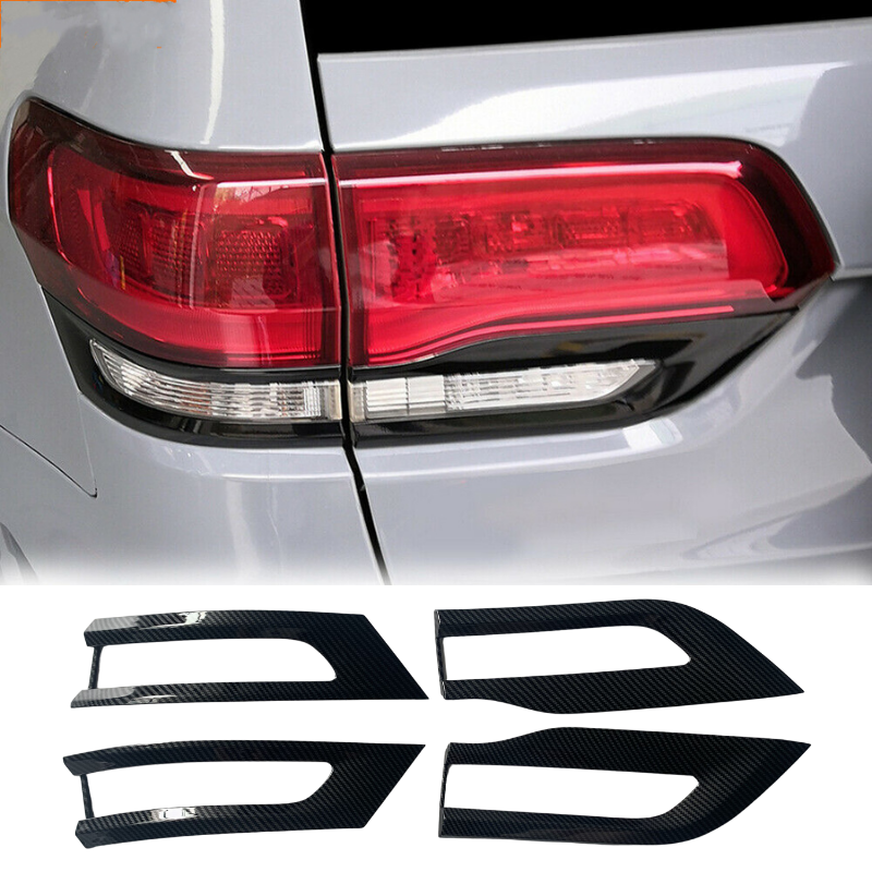 4x Carbon Fiber Tail Light Lamp Cover Trim Bezel For Jeep Grand Cherokee 14-20