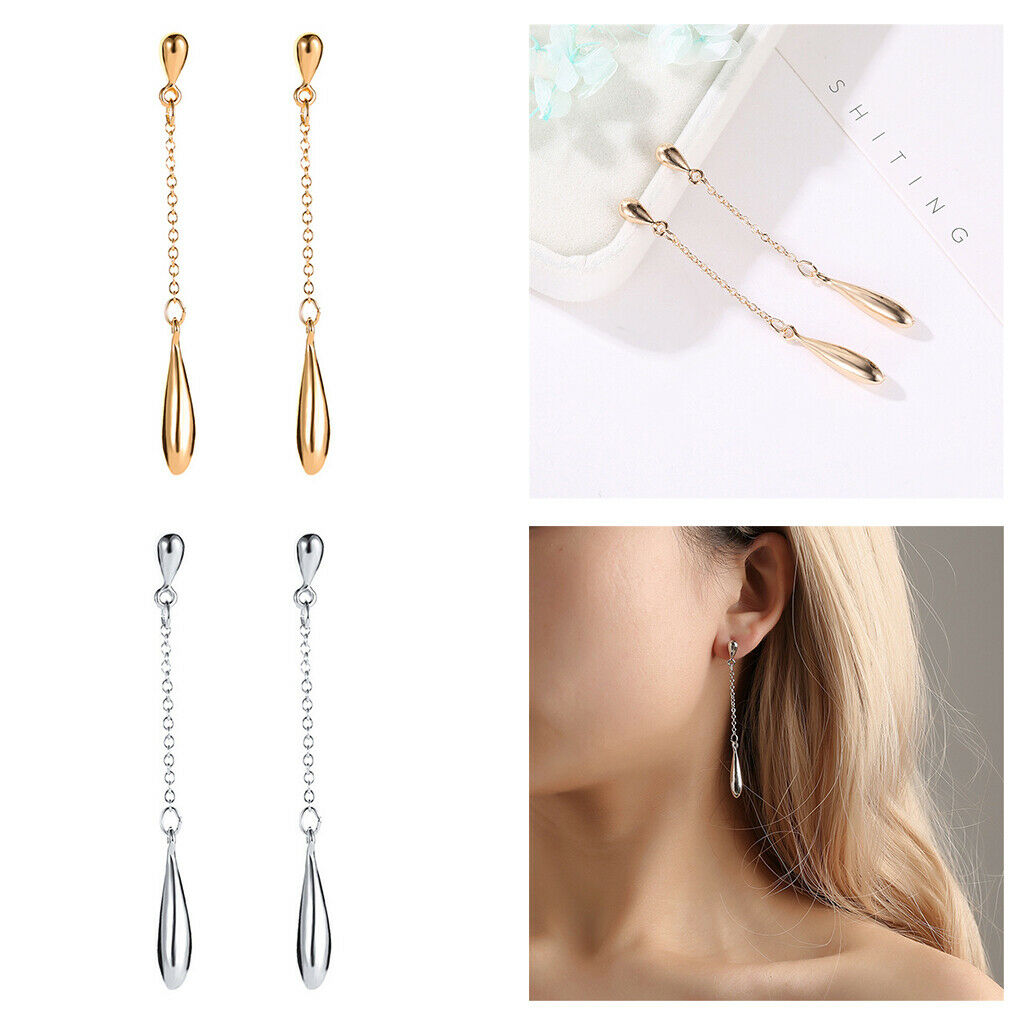 1Pair Long Chain Linear Tassel Drop Earrings Stud Dangle Earrings Golden