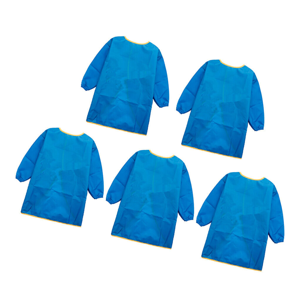 5pcs Kids Long Sleeve Drawing Apron Waterproof Eating Bib Smock Size_M Blue