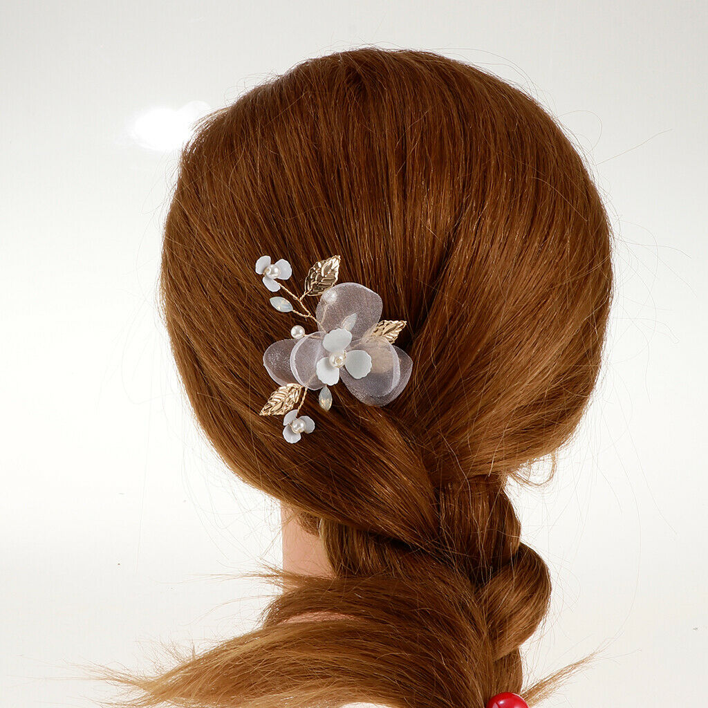 Elegant Artificial Pearls Leaf Flower Hair Pins Hair Stick Wedding Bridal